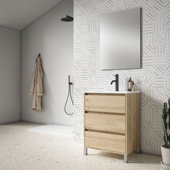 Mueble Jade 60 Cm 3c, Roble Hércules. Pack Mueble + Lavabo.
