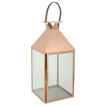 Farol De Acero Inoxidable Y Cristal Cobrizo 29x28x66