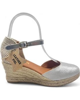 de TIMBOS SANDALIA DE PIEL CUNA ESPARTO MUJER PLATA 129554 PLATEADO