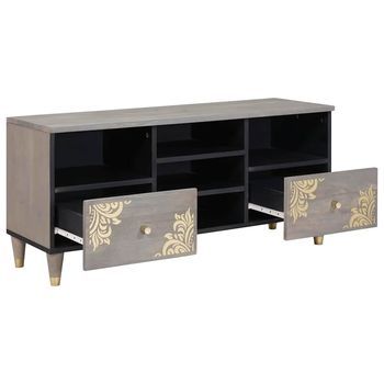 Mueble De Tv | Mueble De Salón | Gabinete De Tv Gris 100 X 33 X 46 Cm Madera De Mango Maciza