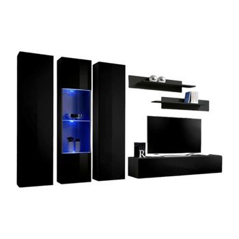 Mueble De Tv Fly C5 De Diseño, Color Negro Brillante. Mueble Colgante Moderno Y A La Moda Para Tu Sala De Estar.
