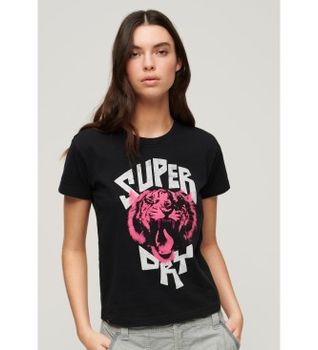 Superdry para mujer. W1011415A Camiseta gráfica Lo-fi Rock negro (S), Casual, Algodón, Manga corta
