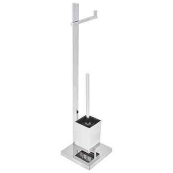 Soporte Para Papel Higiénico Y Cepillo Acero Plateado Independiente Acabado Cromado Brillante Accesorios De Baño Modernos Ulapes