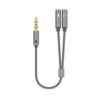 aisens adaptador audio jack 35 4pines macho a 2xjack 35 3pines hembra 025m gris