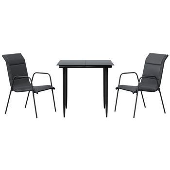 Conjunto Comedor Jardin Para Jardín 3 Uds | Mueble Jardin Mesa Y Sillas Acero Y Textilene Negro
