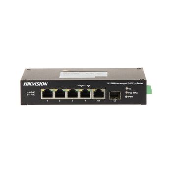 Conmutador PoE Gigabit Hikvision DS-3T0506HP-E/HS 4 Puertos 2 SFP 60W Hi-PoE Fanless