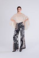 pantalones palazzo de saten estampado multicolor patchwork 38