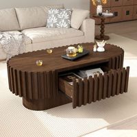 mesa de centro ovalada de mdf 100  50  355 cm con cajon color nogal