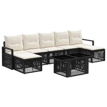Conjunto De Sofás De Jardín 8 Uds. Negro Y Blanco Crema Vidaxl