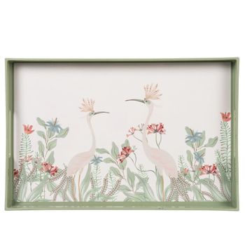 Bandeja de flores en beige, verde y rojo