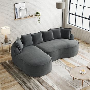 Sofá Modular De Esquina Cloud En Tejido Chenilla Y Espuma, Forma L Con Asiento Extra Profundo Y Amplios Reposabrazos, Gris