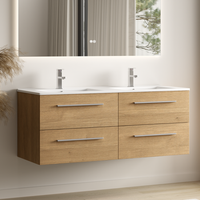 mueble de bano suspendido con lavabo blanco 120 cm - roble claro - lomazoo valeno