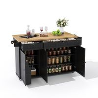 isla de cocina con encimera abatible y carrito de cocina con ruedas 2 cajones 137x895x45 cm mdf negro
