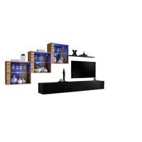 conjunto de muebles de salon switch xx diseno color negro brillante y roble wotan