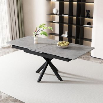 Mesa Extensible Con Diseño Cruzado, Encimera De Mdf Marmorada, 150/180 X 70 X 76 Cm - Mesa Multifuncional Para Comedor Y Salón