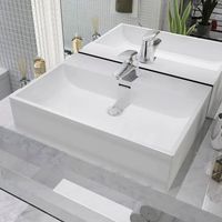 lavabo con orificio para grifo ceramica 605x425x145 cm blanco vidaxl