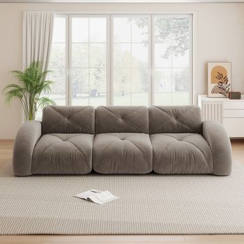 Sofá Modular De 3 Plazas Sin Estructura, Tela De Chenilla Color Topo, Diseño Antideslizante