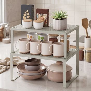 2 especieros apilables de metal de color beige