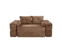 sofa cama plegable 2 plazas - cojines de memoria portavasos bolsillos laterales espuma de alta densidad y montaje rapido - marron