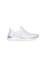 zapatillas skechers slip-ins summits-diamond drea mujer white meshsilver trim