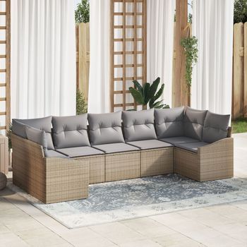 Juego De Sofá De Jardín De 7 Piezas Con Cojines Beige Poli Ratán V4564 Unico / Beige