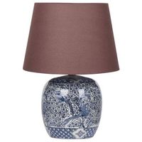 lampara de mesa clasica con pantalla de tela de lino blanco y base de porcelana azul 46 cm neira