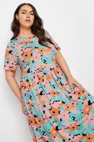 yours vestido naranja y azul floral retro con cintura alta mujer curvy y tallas grandes yours