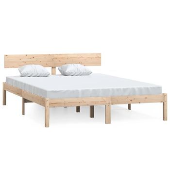 Cama Matrimonial | Cama Para Adultos | Estructura De Cama Madera Maciza De Pino King 150x200 Cm