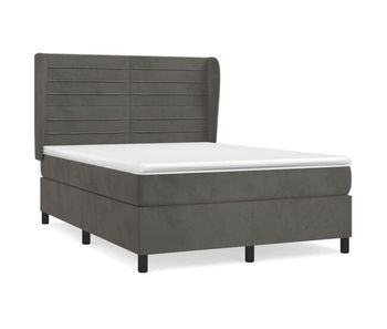 Cama box spring con colchón terciopelo gris oscuro 140x200 cm rayas horizontales