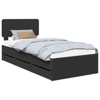 Cama Individual | Cama Para Adulto | Estructura De Cama Negro 90 X 200 Cm Madera De Ingeniería