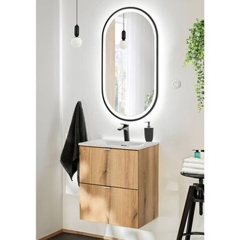 Mueble De Baño Newport Con Lavabo Y Espejo 60x57x39 Cm - Efecto Roble [en.casa]
