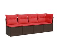 vidaxl sofa de jardin con cojines de 4 plazas en ratan sintetico marron