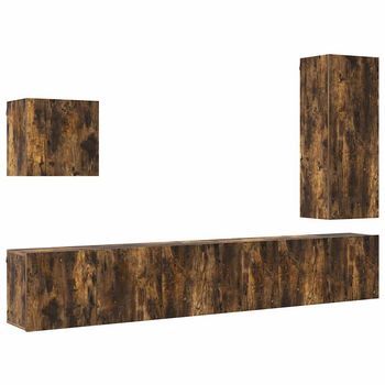 Muebles De Tv De Pared 5 Pzas Madera Ingeniería Roble Ahumado Vidaxl
