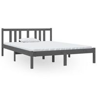 estructura de cama matrimonial madera maciza gris 135x190 cm