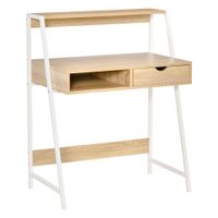 homcom escritorio de computadora estilo neo-retro cajon compartimento repisa metal blanco aspecto roble claro   aosom espana