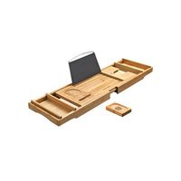 bandeja banera extensible de bambu banera ranura tablet vasos - natural