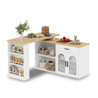 isla de cocina fija con mesa giratoria 360 cajon armario con estantes regulables y estantes abiertos para almacenajeblanco