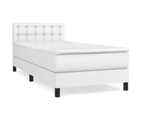 cama box spring con colchon cuero sintetico blanco 90x190 cm botones