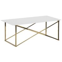 mesa de centro rectangular tablero de vidrio templado blanco patas doradas base de acero inoxidable 100 x 50 cm glam emporia