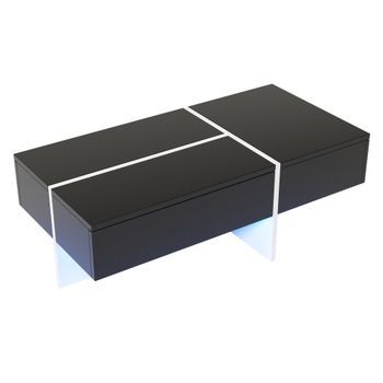 Mesa De Centro Lacada En Alto Brillo - Mueble De Salón - Con Sistema De Iluminación Led - Color Negro