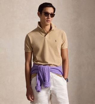 Polo Ralph Lauren para hombre. 710680784532 El icónico polo de piqué beige (L), Casual, Algodón, Manga corta