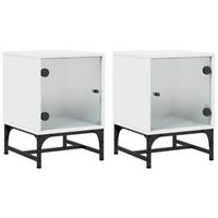 pack 2 uds mesitas de noche  mesa auxiliar  mesilla con puertas de vidrio blanco 35x37x50 cm