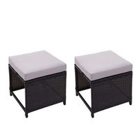 juego de 2 taburetes bajos de jardin de polirratan negro con cojines gris claro 040000505