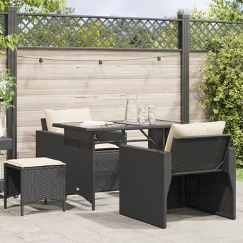 Juego De Sofás Jardín 4 Uds | Mueble Jardin Mesa Y Sillas Con Cojines Ratán Sintético Negro Cfw95908