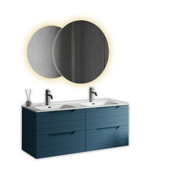 Composición Baño Lavabo Doble Solmira Azul En Mdf