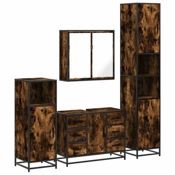 Set De Muebles Baño 4 Pzas Madera Contrachapada Roble Ahumado Vidaxl