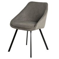 silla acolchada de tejido a rayas gris claro con patas de metal negro