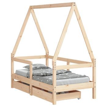 Cama Individual | Cama Infantil | Estructura De Cama Para Niños Con Cajones Madera Pino 70x140 Cm