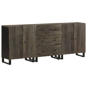 Aparadores 3 Piezas Madera Maciza Mango Negro 60x33x75 Cm Vidaxl