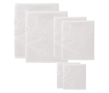Set 6 de toallas de baño calavera (2x tocador 30x50cm + 2x manos 50x90cm + 2x baño 70x140cm) 100%algodón blanco scalpers home